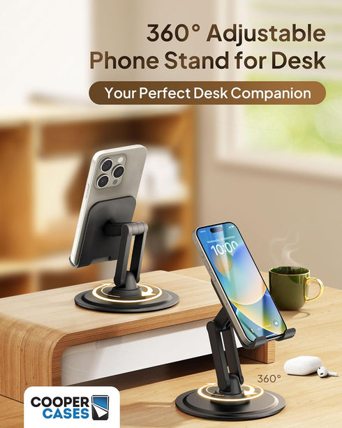 Cooper 360° Stand - Adjustable Cell Phone Stand for Desk | 360° Click-Rotating, Multi-Angle, Non-Slip Metal Base, Foldable & Portable | iPhone Sta...