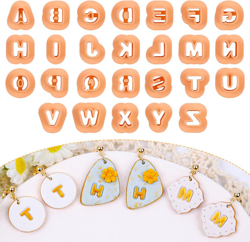 Puocaon Letters Polymer Clay Cutters - 26 Pcs Uppercase Letters Clay Cutters for Polymer Clay Jewelry, 3D Print Polymer Clay Cutters for Earrings,...