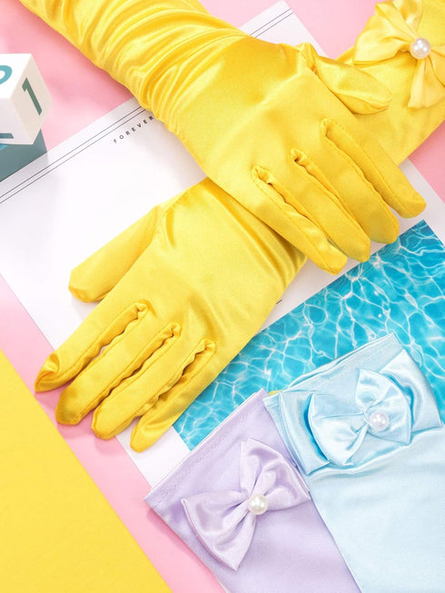 Zhanmai 6 Pairs Satin Gloves Princess Dress Up Bows Gloves Long Formal Gloves for Party...