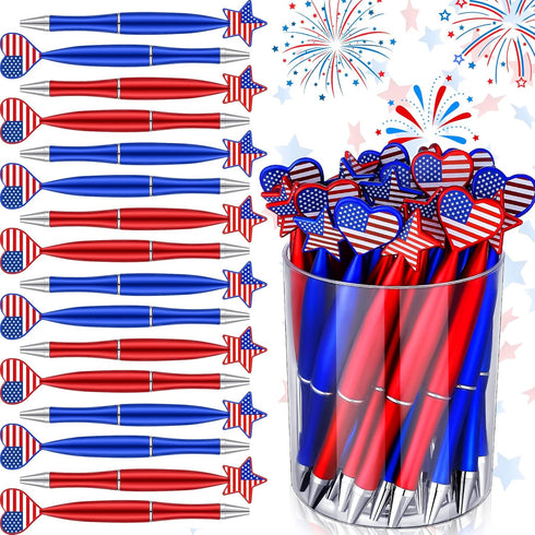 28 Pieces American Flag Pens Independence Day Pens Patriotic Day Ballpoint Pens USA Stars Retractable Pens 1.0 mm Black Ink Ballpoint Pens Heart P...