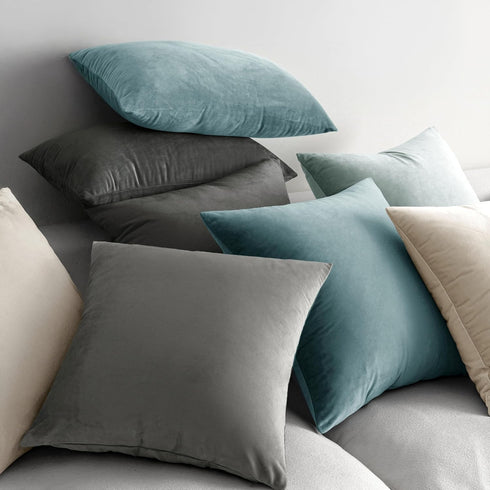 MIULEE 24x24 Inch Euro Sham Velvet Pillow Covers, Set of 2 Large Square Decorative Pillows -Cream White Super Soft for King Bed, Sofa, Couch, Acce...