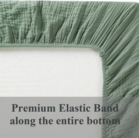 Muslin Fitted Crib Sheet with 4 Pack Muslin Baby Washcloths 12"x 12" Love Rainbow Stras,Cotton Stylish Boho Super Soft for Baby Roman Green...