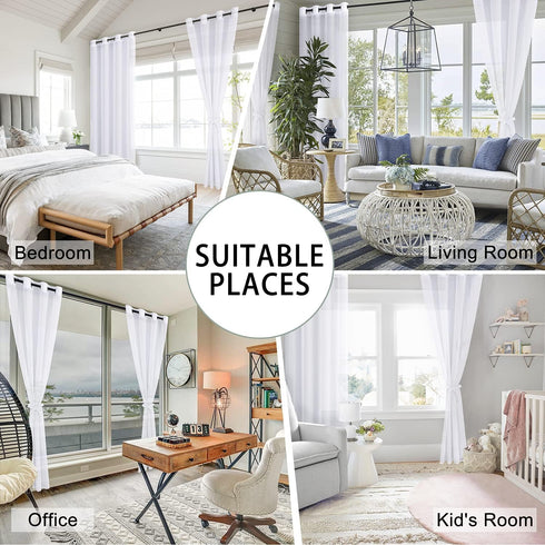 Hiasan White Sheer Curtains 84 Inches Long with Tiebacks, Light Filtering Semi Transparent Lightweight Voile Grommet Window Curtains for Bedroom, ...