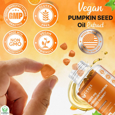 Pumpkin Seed Oil Gummies 4,000 mg for Hair Growth, Urinary Tract Support, Bladder Control Supplement, Younger Looking Skin & Face, Rich in Omega 3...