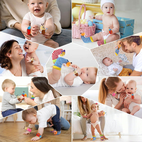 Baby Wrist Rattle Socks and Foot Finder Set Baby Rattles Toys for 0-12 Month, Infant Girl Boy Toys for Babies 3-6 Months, Newborn Hand & Foot Toys...