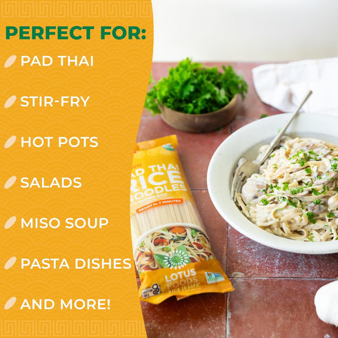 Lotus Foods Organic Brown Rice Pad Thai Noodles - Asian Style Noodles for Stir Fry, Gluten Free, Vegan, Whole Grain, Non GMO, Serve Hot or Cold - ...