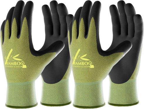 COOLJOB 2 Pairs Gardening Gloves for Women and Men, Bamboo Working Gloves Touchscreen, Grippy Nitrile Rubber Coated Work Gloves, Green/Black, Larg...