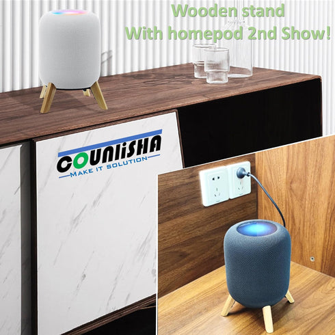 Real Wood Stand for Homepod 2nd gen (2023 Released), Sturdy Wooden Holder with Metal Frame,Safe Stable Mount Protect Home pod 2nd Speaker for Soun...