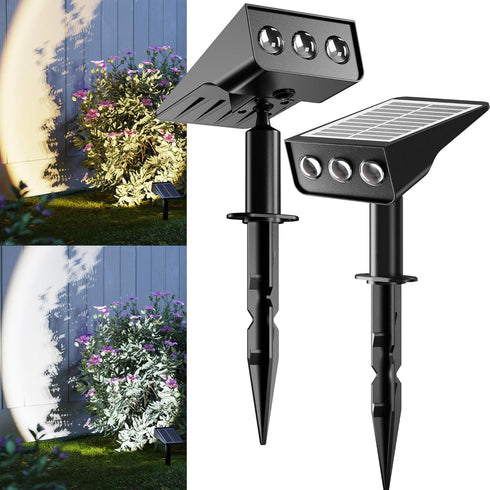 SUPERDANNY Solar Spot Lights Outdoor, Warm/White Light 4 Modes Bright Outside Solar Lights, IP65 Waterproof Landscape Spotlights for Yard, Garden,...