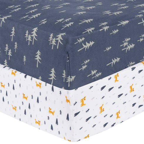 Sammy & Lou Pine Fox 2-Pack Microfiber Fitted Crib Sheet Set, Fits Standard Crib Mattress 28 in x 52 in; Fully Elasticized,...