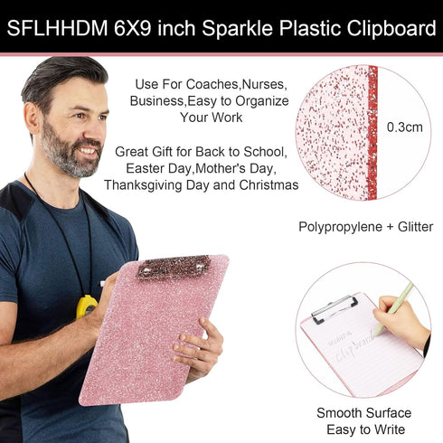 2 PCS A5 Size Clipboards,Glitter Clipboard with Low Profile Clip,Sparkle Plastic Clipboard,Cute Hang Clipboard for Office Supplies Clipboards for ...