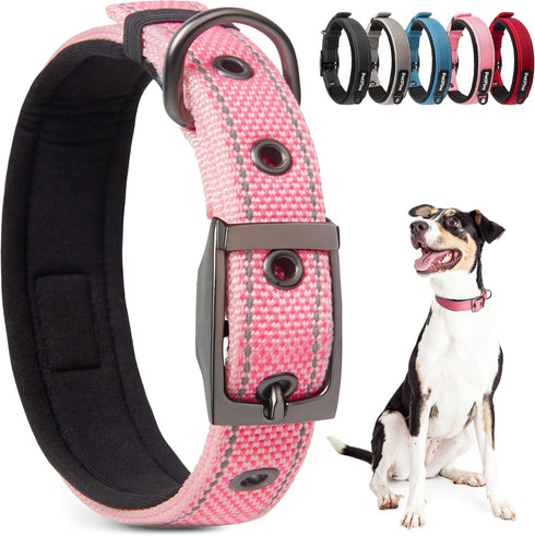 PetiFine Neoprene Padded Dog Collar, Heavy Duty Comfort Dog Collar with Durable Metal Buckle, Reflective Adjustable Belt Buckle Dog Collars for Sm...
