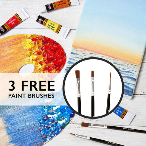 24-Color Acrylic Paint Set (12 ml) With 3 Brushes - For Canvas, Paper, Wood, Rock, Ceramic & Fabric...