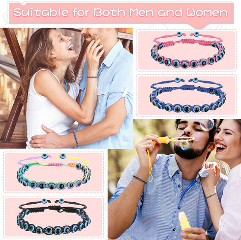 Hicarer 8 Pieces Evil Eye Beaded Bracelet Adjustable Blue Evil Eye Rope Bracelets Kabbalah Protection Friendship Bracelet Hand Woven Turkish Lucky...