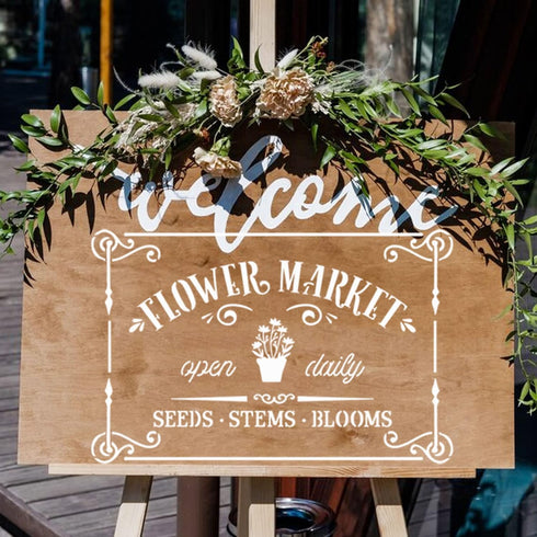 Flower Market Stencil for Crafts Spring Farmhouse Stencils for Painting on Wood Burning Wall, Large Garden Kitchen Embroidery Stencils Paint Art H...