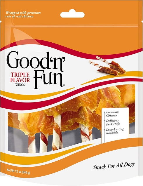 Good 'N' Fun Triple Flavor Wings, Made with Real Meat, Treats for All Dog Sizes- 2 Pack...