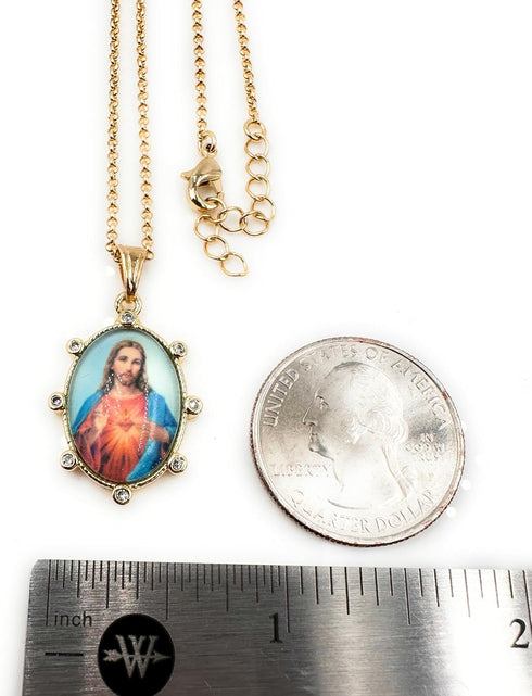 LESLIE BOULES 18K Gold-Plated Sacred Heart of Jesus Pendant Necklace - 18 Inches, Divine Love Symbol with Colorful Medal and Zircon Accents...