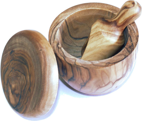 Holy Land Market Olive wood Salt Cellar with Spoon set (3 Inch each) - Asfour Outlet Trademark...