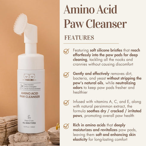 YUKIMI Premium Amino Acid Paw Cleanser with Silicone Bristle Brush for Dogs & Cats | Dermatologist Certified Hypoallergenic | Hydrating, Soothing,...