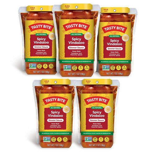 Tasty Bite Goan Style Spicy Vindaloo Simmer Sauce, 7-Ounce 5-Pack, 3-4 Servings Per Pouch, Vegan, Kosher, Non GMO...