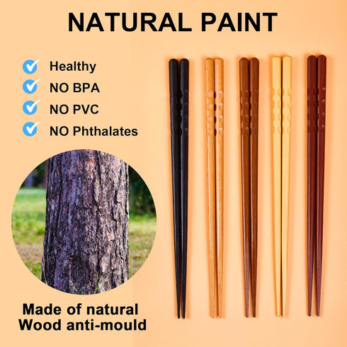 5 Pairs Japanese Minimalist Reusable Chopsticks, 8.8 Inch Non-Slip Natural Wood Set - Ideal for Sushi, Noodles, Rice | Chopsticks Gift Set for Asi...