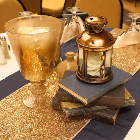 Glitter Gold Table Runners-12 by 108 Inch Luxury Linens -Gold Event Outdoor Party Supplies Fabric Decorations Gift Package for Holiday Wedding Bir...