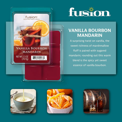 FUSION by Scentsationals Scented Wax Fragrance Melts - Vanilla Bourbon Mandarin - Wax Cubes Pack, Home Warmer Tart, Electric Wickless Candle Bar A...