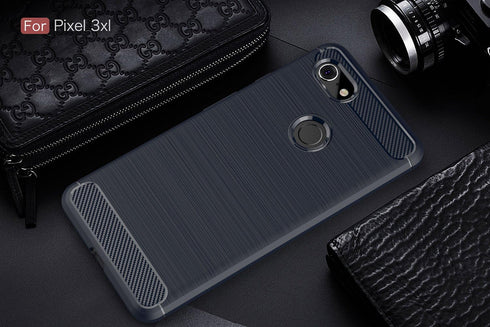 Case Compatible with Cellphone Google Pixel 3 XL Case, Carbon Fiber Shock Absorption Slim Case Compatible with Cellphone Google Pixel 3 XL (Blue)...