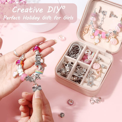 UFU Charm Bracelet Making Kit Girls Beads for Jewelry Making Kit, Unicorns Arts Crafts Gifts Set for Teen Girls Age 5 6 7 8-12, with a Portable Br...