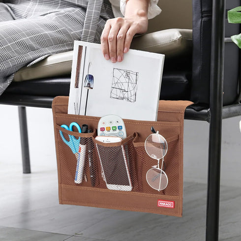 HAKACC Bedside Organizer, Bedside Storage Caddy Organizer with Hanging Pocket, Remote Holder for Bed Accessories, Brown...