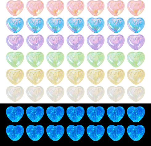 Craftdady 60Pcs Glow in The Dark Acrylic Heart Beads AB Color Glitter Beads Love Heart Valentine Spacer Beads for Crafts DIY Couple Bracelets Jewe...