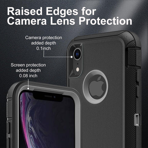 for iPhone XR Case, Military Grade 3 in 1 Heavy Duty Shockproof/Drop Proof/Dust Proof Case with 2Pcs Tempered Glass Screen Protector (Black/Grey)....