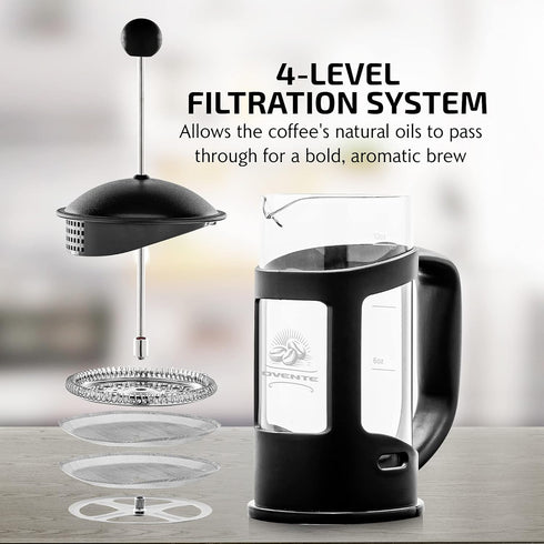 OVENTE French Press Coffee Maker 12 Ounce with Heat Resistant Borosilicate Glass & Stainless Steel 4-Level Filtration System, Portable Cold Brew C...