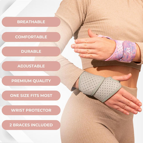 2-pack Stylish Compression Wrist Wraps and Carpal Tunnel Wrist Brace for Women for Fitness, Exercise, Arthritis Pain Relief, Weightlifting, Tendon...