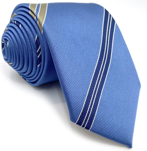 S&W SHLAX&WING Ties for Men Suits Steel Blue Stripes Business Necktie Set with Matching Pocket Square 57.5"...