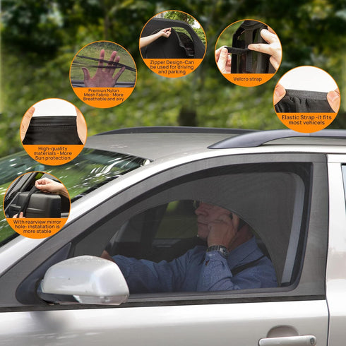 Kaskawise 2 Pack Front Car Window Shades,Elastic Breathable Mesh Side Sun Shade for Driver,Car Window Screen for Camping,Car Window Cover Fits SUV...