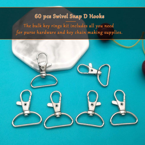 60Pcs Swivel Snap Hooks,Metal Swivel Lanyard Snap Hook for Keychain Lanyard,Crafts Supplies,1” (25 mm) Inside Width...