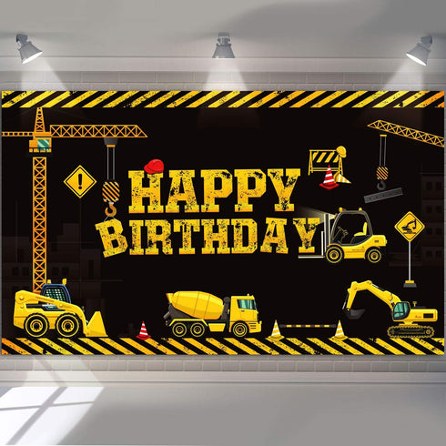 Tatuo Construction Theme Birthday Banner - 6.1 x 3.6 ft Photography Party Supplies Dump Truck Party Decoration for Kids Boys Birthday Background H...