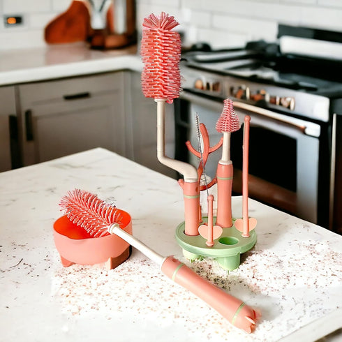 Silicone Baby Bottle Brush Set with Stand, 360° Rotating Silicone Bottle Cleaning Brush Cleaner Set of 4, Multipurpose Silicone Baby Bottle Straw ...