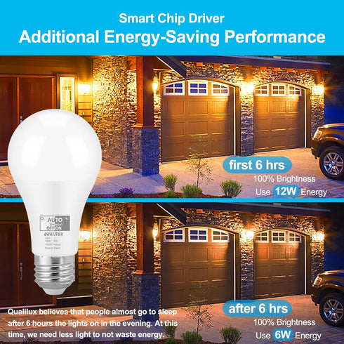 Dusk to Dawn Bug Light Bulbs Outdoor, 1900K Amber Yellow, 800 Lumen, LED 12W, A19 E26, 4-Pack, HQ-H020...