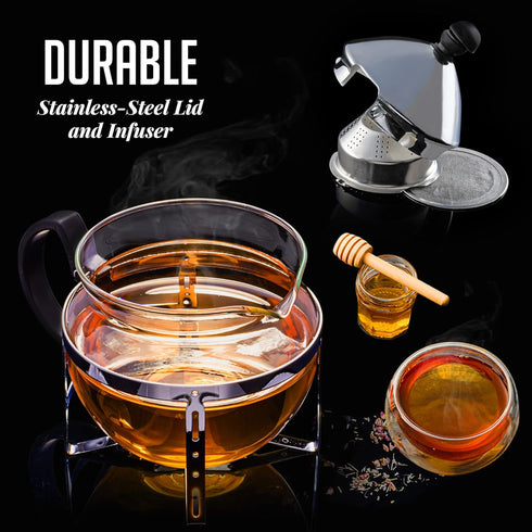 OVENTE Glass Teapot with Removable Stainless-Steel Infuser for Blooming Tea and Loose Leaf, 17oz Borosilicate Glass Tea Maker Perfect for Personal...