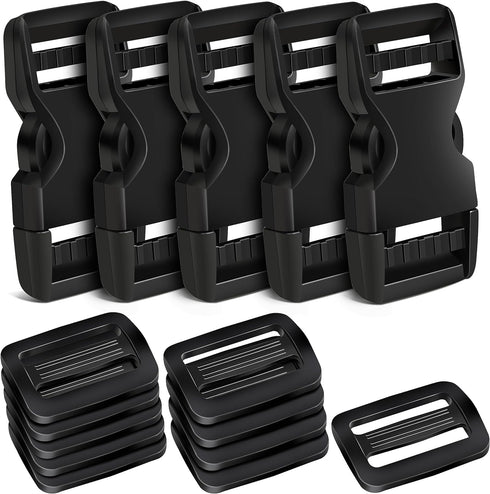 YGDZ Buckles 1", Buckles for Straps 1 inch 5 PCS, 10PCS Tri-Glide Slide Set, Plastic Quick Side Release Buckles Heavy Duty Dual Adjustable Strap C...