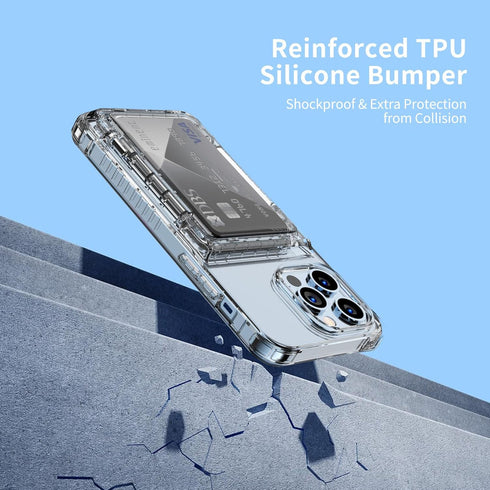 for iPhone 13 Pro Max Case Wallet Clear Protective Phone Case with Credit Card Holder Heavy Duty Protection Shockproof Anti-Scratch Anti-Yellow Co...