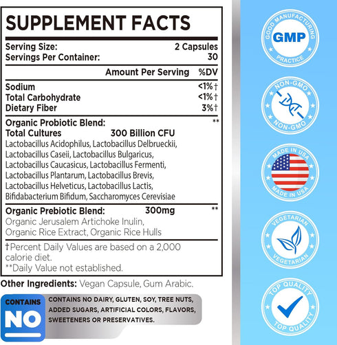 300 Billion CFU Probiotic, Probiotics for Women Men, 12 Probiotics Strains + 3 Prebiotics, Daily Probiotic Supplement, Probiotics for Digestive He...