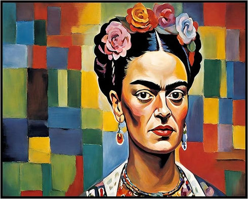 Posterizer 1 pcs- Frida Kahlo inspied art with mosaic background-Famous Figures Art Collection-Abstract & Modern Art- Living Room Bedroom Decor- u...