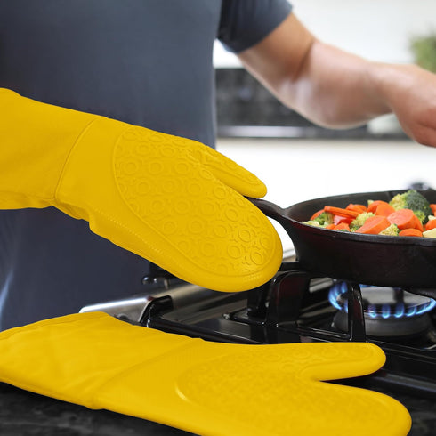 BPA-Free Soft Silicone Oven Mitts - Ultra Heat Resistant Oven Mitts with Thick Cotton Liner - Long Slip Resistant Pot Holders, Flexible Oven Glove...