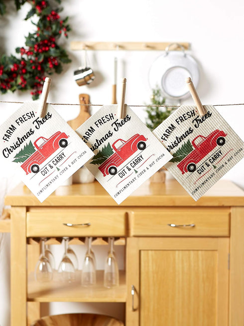 DII Swedish Dishcloths for Kitchen & Cleaning, Reusable, Machine Washable & Dishwasher Safe, Biodegradable, 7.75 x 6.75, Christmas Truck, 3 Piece...