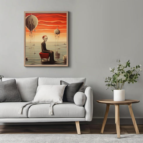 Posterizer 1 pcs-Surreal Scene with alien man and Melting Spheres-Abstract & Modern Art-Fantasy & Fiction Art-Gift for Art Lovers-Decor for Home &...