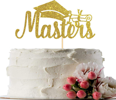 Congrats Masters Cake Topper - Gold Glitter Congrats Grad - Mastered It, College Graduation Party Decorations...