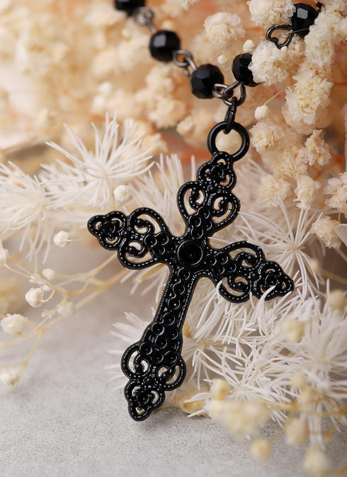 Sacina Gothic Layered Cross Necklace, Zinc Alloy Black Bead Cross Choker Necklace, Halloween Goth Jewelry Gift for Women (Layered Bead Cross)...